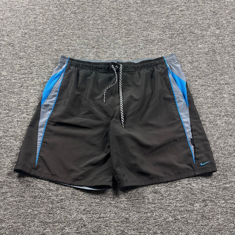 Y2K‎ 2000s Embroidered Nike 9 Inch Board Shorts Black/Grey/Blue Mens Size XL